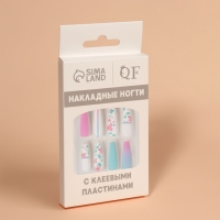 Накладные ногти &laquo;Цветочки&raquo;, 12 шт, с клеевыми пластинами, форма балерина, разноцветные