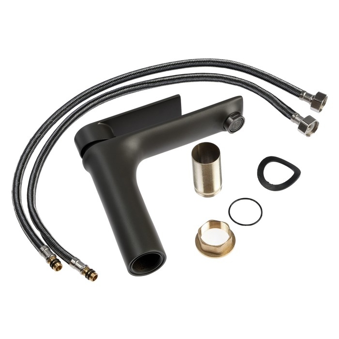 Смеситель для раковины ZEIN Z3876, однорычажный, высота излива 14 см, латунь, графит Смеситель для раковины ZEIN Z3876, однорычажный, высота излива 14 см, латунь, графит