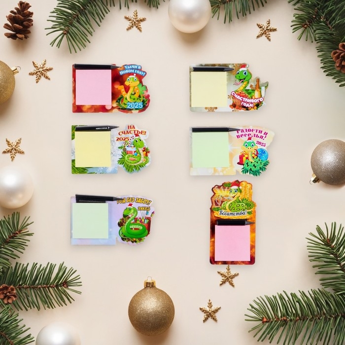 Набор магнитов с блоком для записей "Символ года - 2" 6 штук