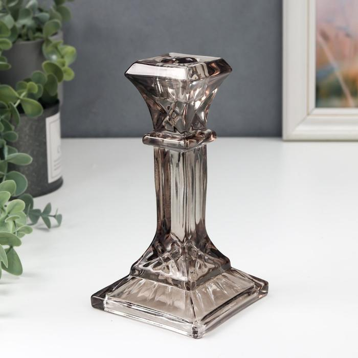 Подсвечник стекло на 1 свечу Подсвечник стекло на 1 свечу "Колонна прямоугольная" фиолет прозрачный 16х8,6х8,6 см