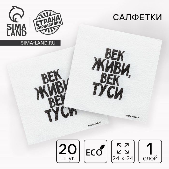Салфетки бумажные однослойные Салфетки бумажные однослойные "Век живи, век туси" 24х24 см, набор 20 шт.