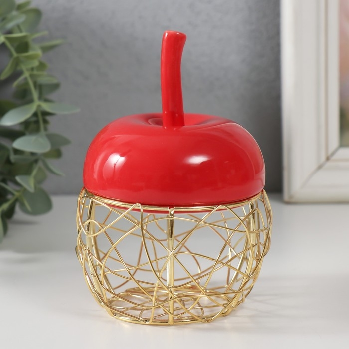 Шкатулка керамика, металл Шкатулка керамика, металл "Яблочко" красная 8,5х8,5х12 см
