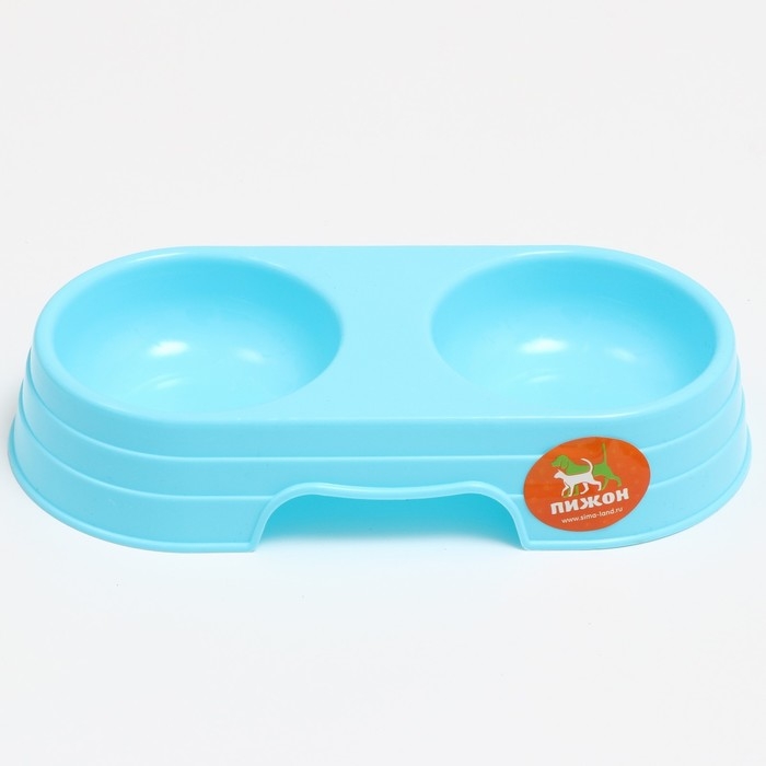 Миска пластиковая двойная Миска пластиковая двойная "Дуэт", 24 х 12,5 х 4,5 см, голубая