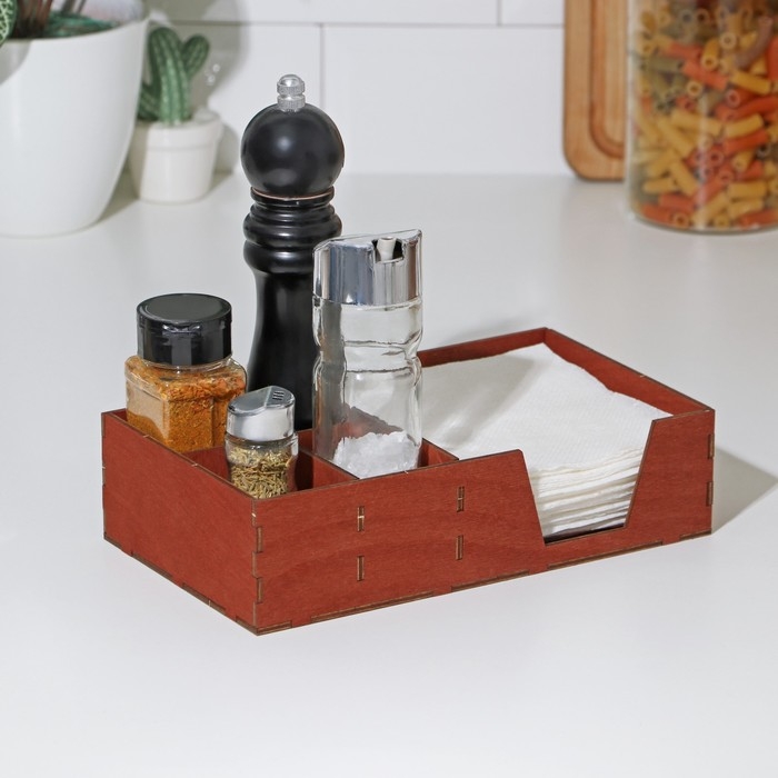 Салфетница деревянная Доляна, с отделениями для специй, 13,5×23,5×6 см, цвет мокко Салфетница деревянная Доляна, с отделениями для специй, 13,5×23,5×6 см, цвет мокко