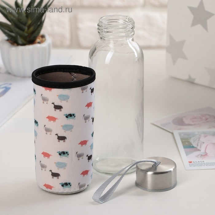 Бутылка для воды стеклянная в чехле &laquo;Абстракция&raquo;, 300 мл, h=17 см, цвет МИКС