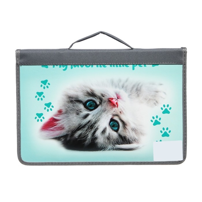 Папка для труда А4, с ручками, молния вокруг, ламинированный картон, 30Тр44р, Calligrata, Папка для труда А4, с ручками, молния вокруг, ламинированный картон, 30Тр44р, Calligrata, "Серый котёнок"