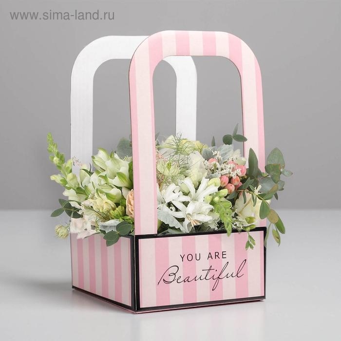 Коробка-переноска для цветов &laquo;Розовая&raquo;, 12 см &times; 12 см &times; 22 см