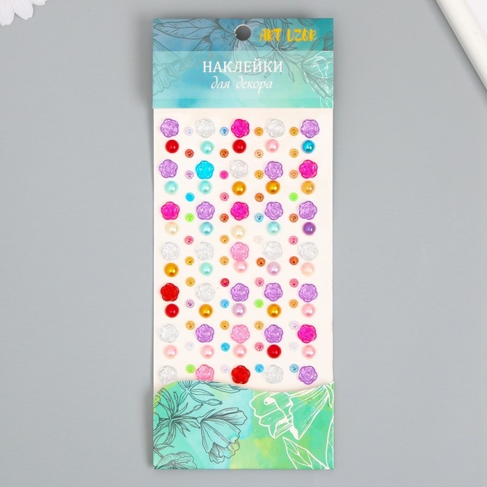 Наклейка стразы пластик Наклейка стразы пластик "Цветы и горох" цвет МИКС 30х10 см