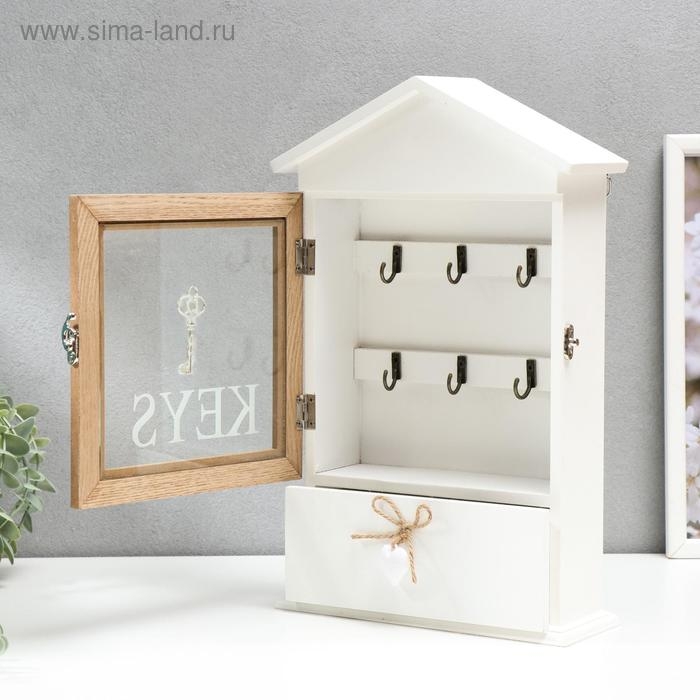 Ключница дерево 6 крючков с ящиком "Ключи от дома" 36х22х8 см