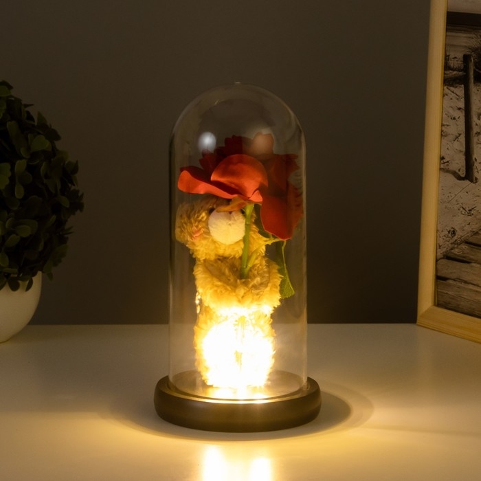 Ночник колба &laquo;Мишка с розой&raquo; LED 3хААА 10,5х10,5х22см