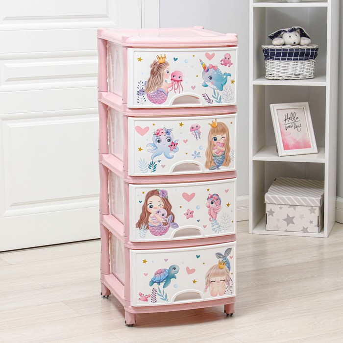 Комод 4-х секционный на колесиках &laquo;Сказочное королевство&raquo;, цвет и рисунок МИКС