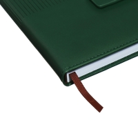 Ежедневник недатированный, А5, 140л, клетка, обл.кожзам, с хлястиком, Полоски изумрудный