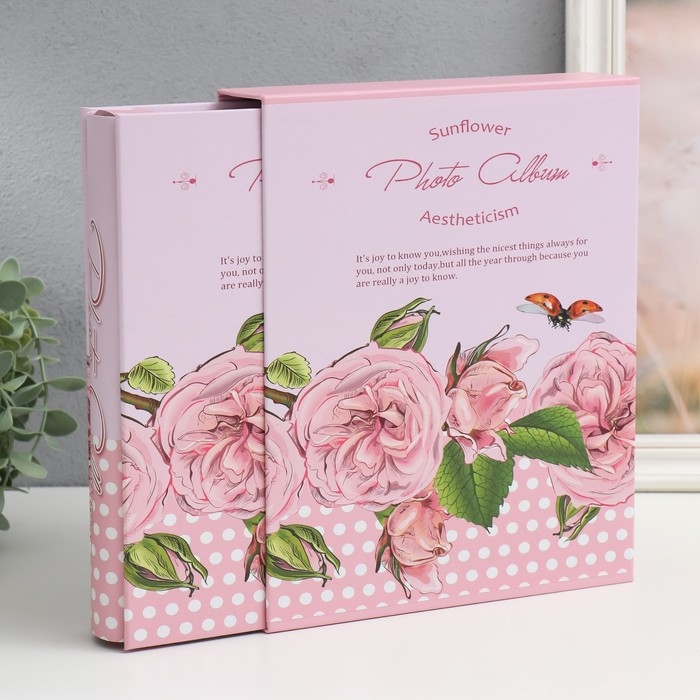 Фотоальбом на 200 фото 10х15 см "Розы и горошек" в коробке 25,8х21х5 см