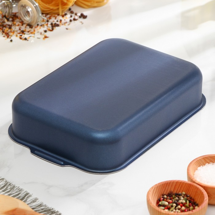 Противень прямоугольный, 19×25 см, h= 6 см, с крышкой, антипригарное покрытие, цвет синий Противень прямоугольный, 19×25 см, h= 6 см, с крышкой, антипригарное покрытие, цвет синий