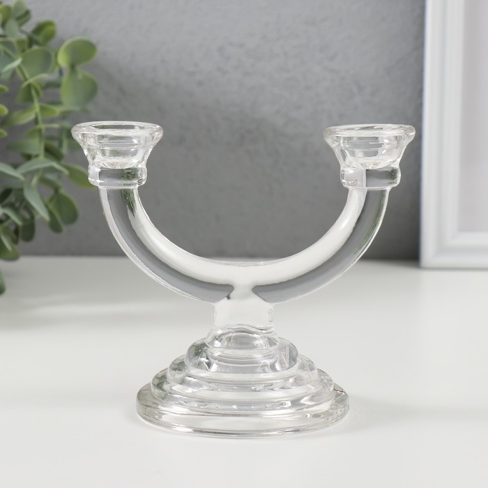 Подсвечник стекло на 2 свечи Подсвечник стекло на 2 свечи "Фраппе" прозрачный 9х14х12 см