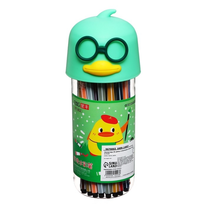 Фломастеры 36 цветов "Утка в очках", в пластиковом пенале, МИКС