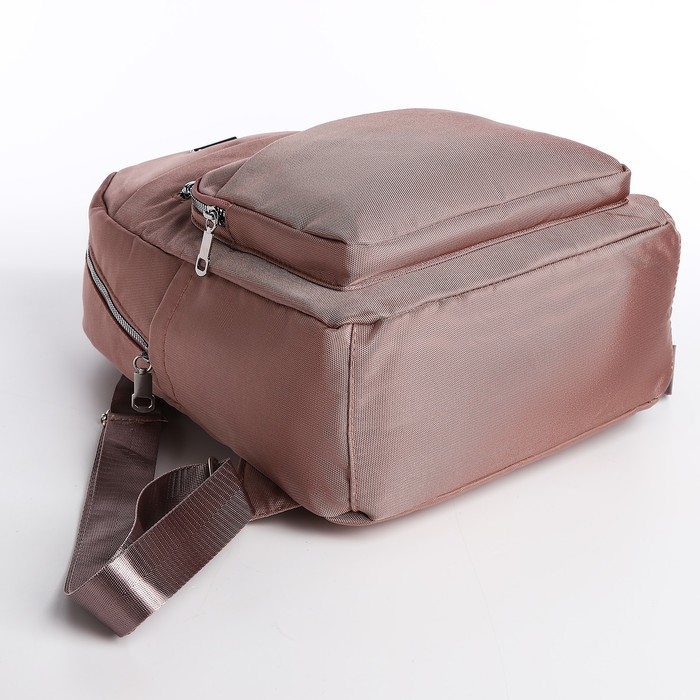 Рюкзак школьный на молнии, 5 наружных карманов, пенал, цвет пудровый Рюкзак школьный на молнии, 5 наружных карманов, пенал, цвет пудровый