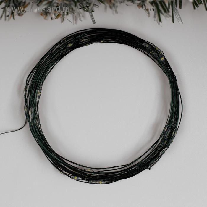 Гирлянда &laquo;Нить&raquo; 5 м роса, IP20, зелёная нить, 50 LED, 2 режима, батарейки AAх3 (нет в комплекте), свечение белое