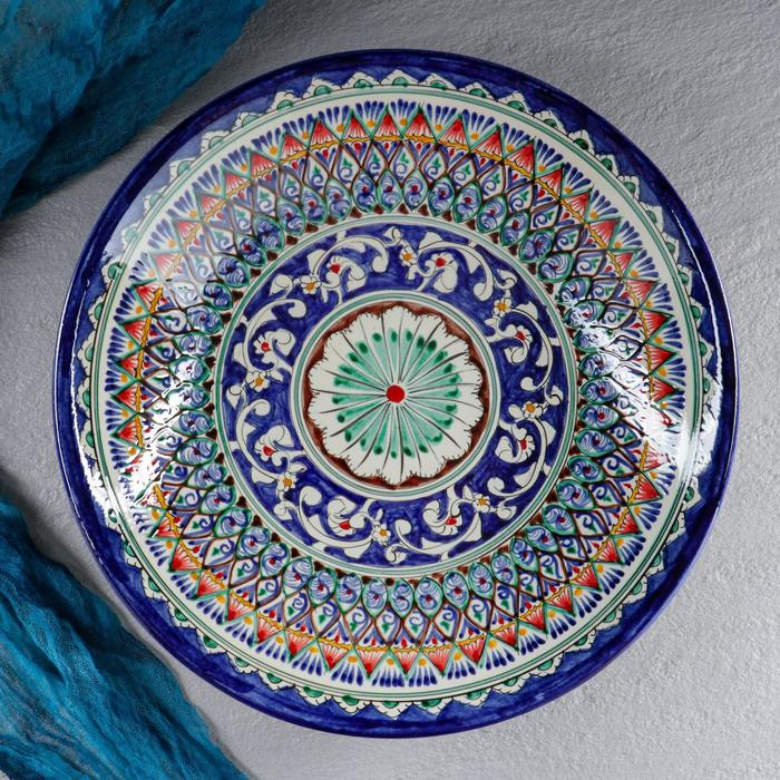 Ляган Риштанская Керамика Ляган Риштанская Керамика "Узоры", 33 см, синий, глубокий
