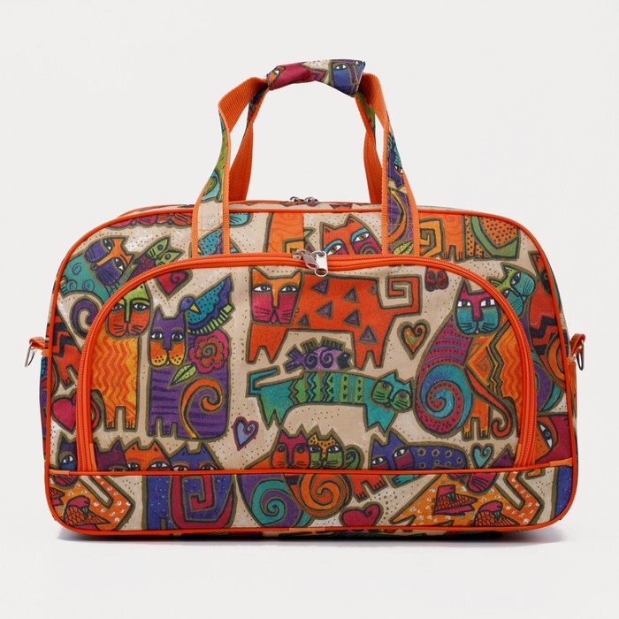 Сумка дорожная на молнии, 2 наружных кармана, длинный ремень, цвет оранжевый/разноцветный Сумка дорожная на молнии, 2 наружных кармана, длинный ремень, цвет оранжевый/разноцветный