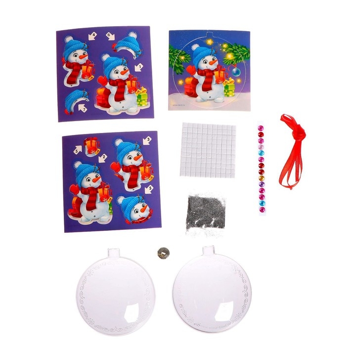 Ёлочный шар своими руками на новый год &laquo;Аппликация. Снеговичок&raquo;, новогодний набор для творчества