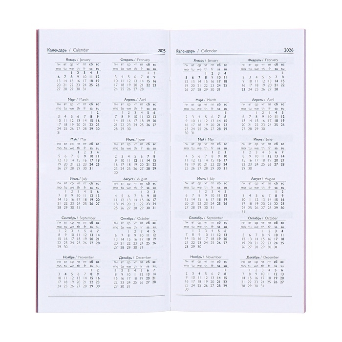 Еженедельник датированный 2025 года, 80х165 мм, 64 листа ESCALADA, мягкая обложка из искусственной кожи, блинтовое тиснение, блок 70 г/м&sup2;, сиреневый