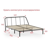 Кровать разборная металлическая "Мира", 1400х2000, Черная