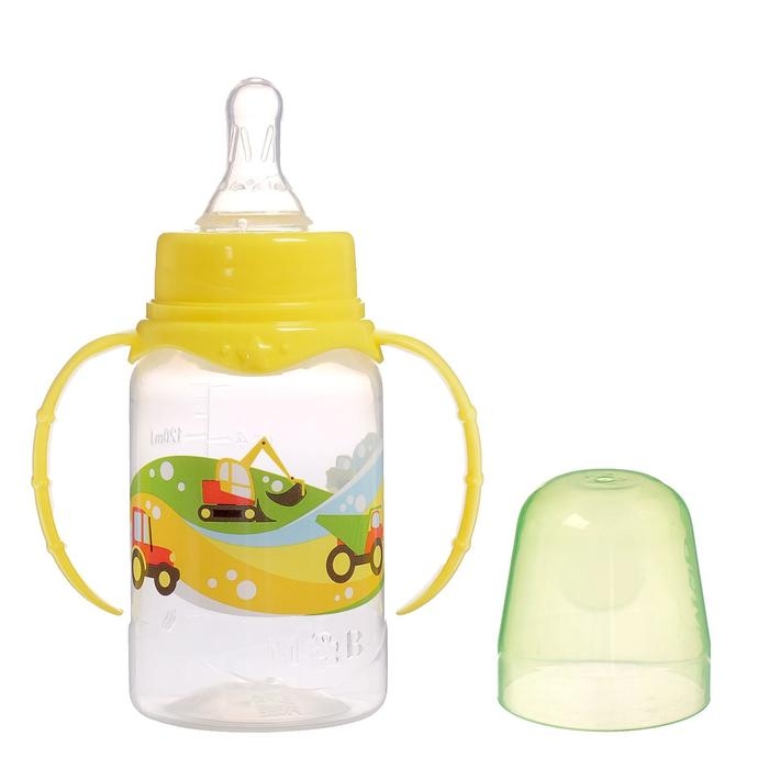 Бутылочка для кормления «Транспорт», классическое горло, с ручками, 150 мл., от 0 мес., цвет жёлтый Бутылочка для кормления «Транспорт», классическое горло, с ручками, 150 мл., от 0 мес., цвет жёлтый