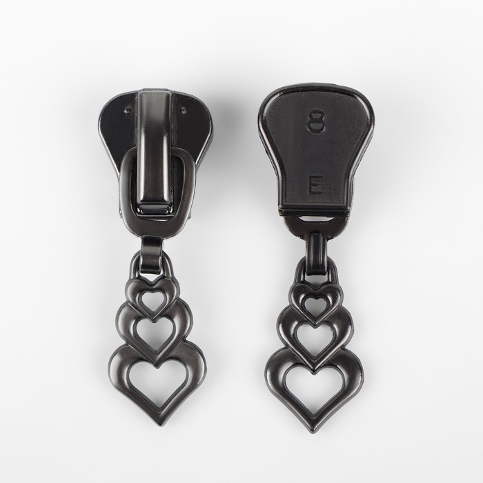 Бегунок автоматический для молнии «Трактор», №8, декоративный «Сердца», 10 шт, цвет чёрный никель Бегунок автоматический для молнии «Трактор», №8, декоративный «Сердца», 10 шт, цвет чёрный никель