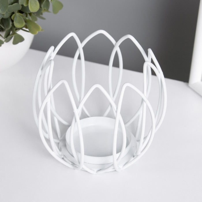 Подсвечник на 1 свечу металл d=5 см "Цветок Магнолии" белый 10,5х10,5х9 см