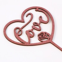 Топпер деревянный «Сердце», с блёстками, цвет розовый Топпер деревянный «Сердце», с блёстками, цвет розовый