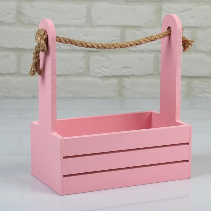 Набор кашпо деревянных 2 в 1 (25&times;15&times;30; 21&times;12&times;23 см) "Dear", ручка канат, розовый