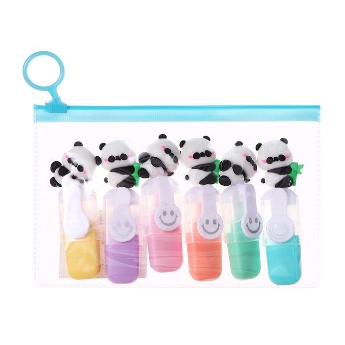 Набор маркеров текстовыделителей 6 штук 6 цветов, в пенале на молнии Панды Набор маркеров текстовыделителей 6 штук 6 цветов, в пенале на молнии Панды