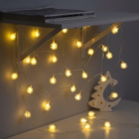 Гирлянда &laquo;Нить&raquo; 5 м с насадками &laquo;Ёжики белые&raquo;, IP20, прозрачная нить, 30 LED, свечение тёплое белое, 8 режимов, 220 В