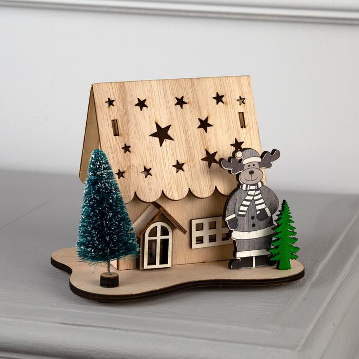 Светодиодная фигура «Дом с оленем» 11 × 15 × 3 см, дерево, батарейки LR41х3 (в комплекте), свечение тёплое белое Светодиодная фигура «Дом с оленем» 11 × 15 × 3 см, дерево, батарейки LR41х3 (в комплекте), свечение тёплое белое