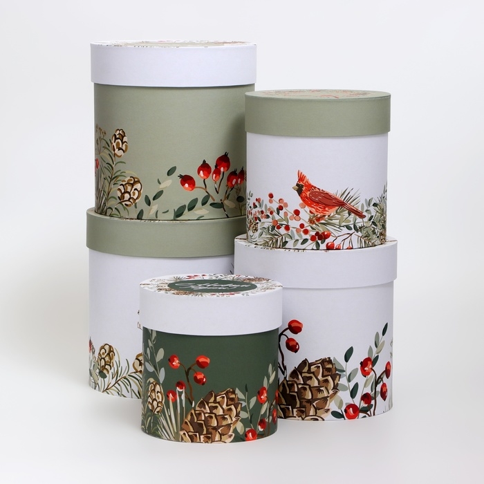 Набор шляпных коробок 5 в 1 &laquo;Счастливого Нового года&raquo;, 23 х 23 &mdash; 15 х 15 см