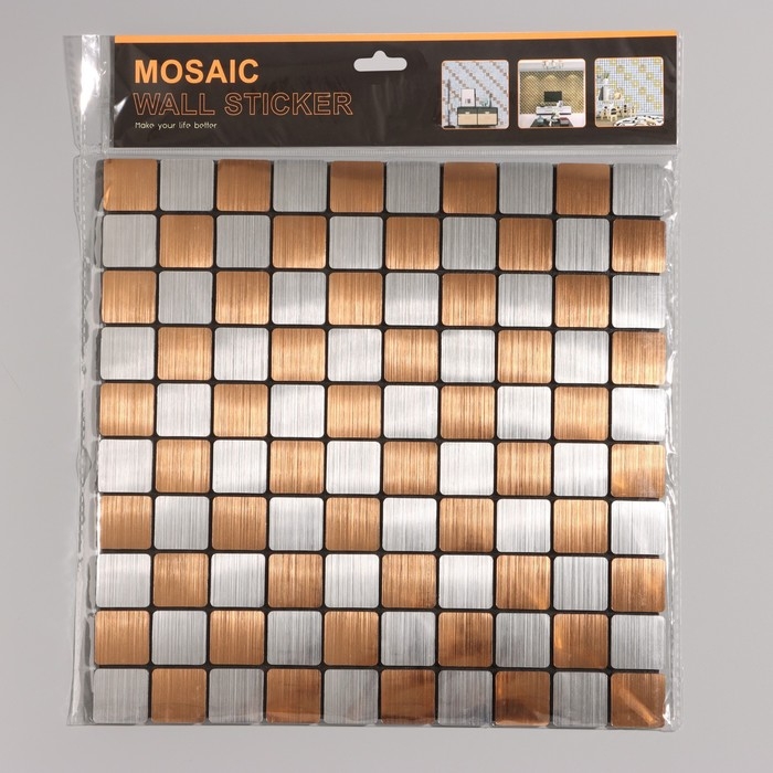 Панель самоклеящаяся 30*30см мягкая, клетка медно-серебристая