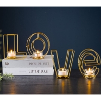 Подсвечник металлический настольный "Love", 13.5 х 42 см, золото Подсвечник металлический настольный "Love", 13.5 х 42 см, золото