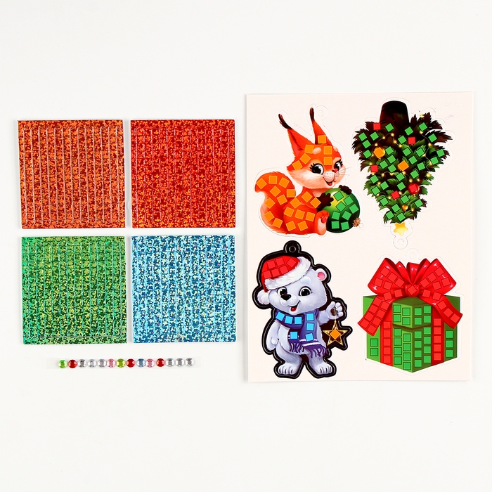 Аппликация стикерами на новый год. Елочные игрушки &laquo;Новогоднии игрушки&raquo;, новогодний набор для творчества