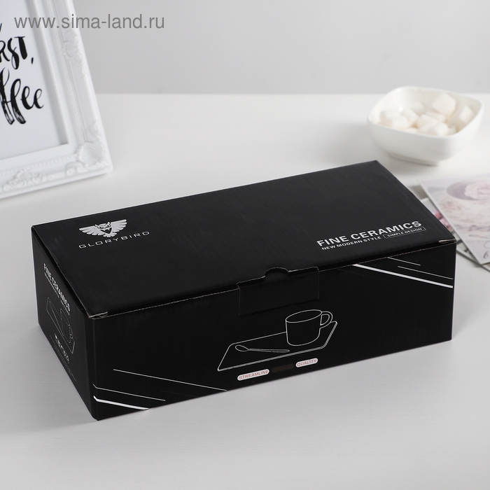 Чайная пара керамическая с ложкой &laquo;Эстетика&raquo;, 2 предмета: кружка 250 мл, подставка 24,5&times;12,5 см, цвет белый