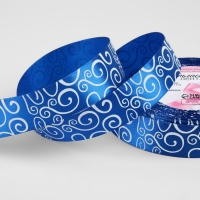 Лента атласная &laquo;Узор&raquo;, 25 мм &times; 23 &plusmn; 1 м, цвет белый/синий №040