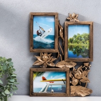 Фоторамка пластик на 3 фото 10х15 см "Лотосы" тёмное золото 36х27 см Фоторамка пластик на 3 фото 10х15 см "Лотосы" тёмное золото 36х27 см