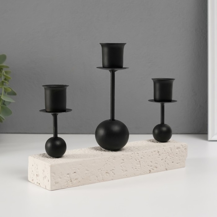 Подсвечник гипс, металл на 3 свечи "Три шарика" d=2,5 см 5,5х20,4х15 см