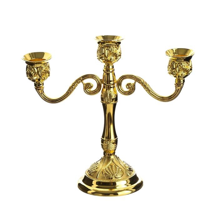 Подсвечник металл на 3 свечи Подсвечник металл на 3 свечи "Резной лист" цвет золото 18х20,5х8,5 см