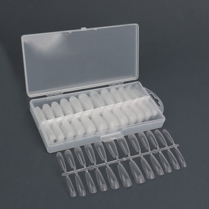 Гелевые типсы для наращивания ногтей, 240 шт, форма балерина, полное матовое покрытие, в контейнере, цвет прозрачный Гелевые типсы для наращивания ногтей, 240 шт, форма балерина, полное матовое покрытие, в контейнере, цвет прозрачный