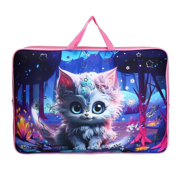 Папка для чертежей и рисунков А3, 470 х 350 х 75 мм, с ручками, текстильная, МД 3-20-4, Папка для чертежей и рисунков А3, 470 х 350 х 75 мм, с ручками, текстильная, МД 3-20-4, "Кошечка фэнтези"