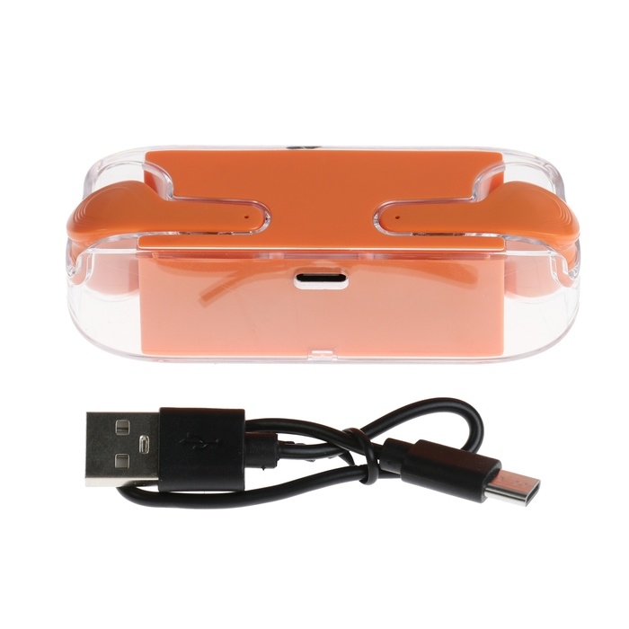 Наушники беспроводные KM12, TWS, вкладыши, BT 5.0, 30/200 мАч, прозрачные, оранжевые