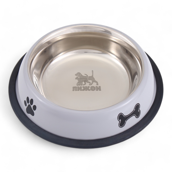 Миска с нескользящим основанием с принтом, 445 мл, серая Миска с нескользящим основанием с принтом, 445 мл, серая