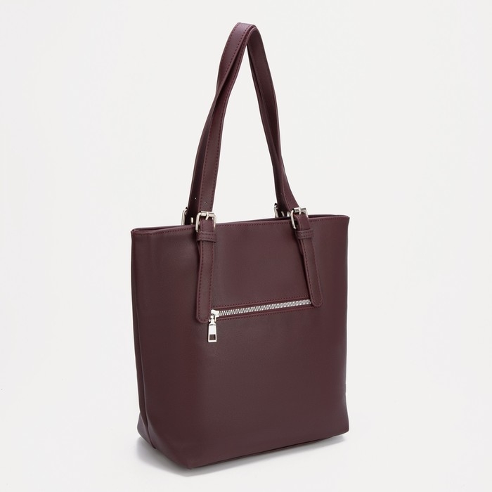 Сумка-тоут на молнии, наружный карман, длинный ремень, цвет бордовый