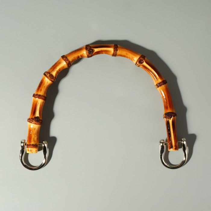 Ручка для сумки, бамбук, с полукольцами, 13,5 &times; 10,5 см, цвет бежевый/серебряный